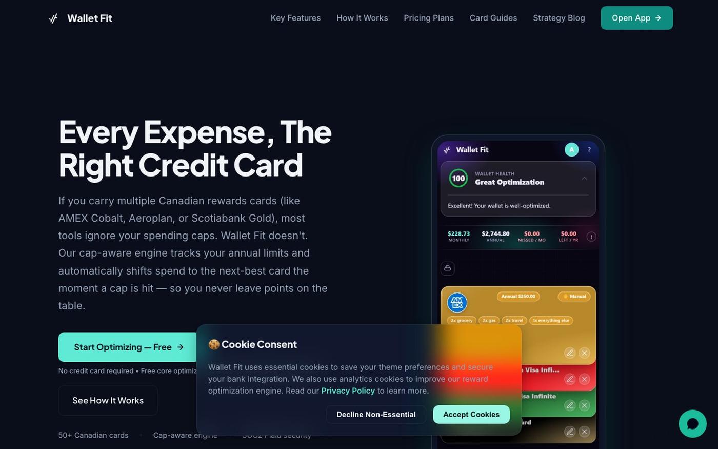 Wallet Fit — Canadian Credit Card Rewards Optimizer — screenshot