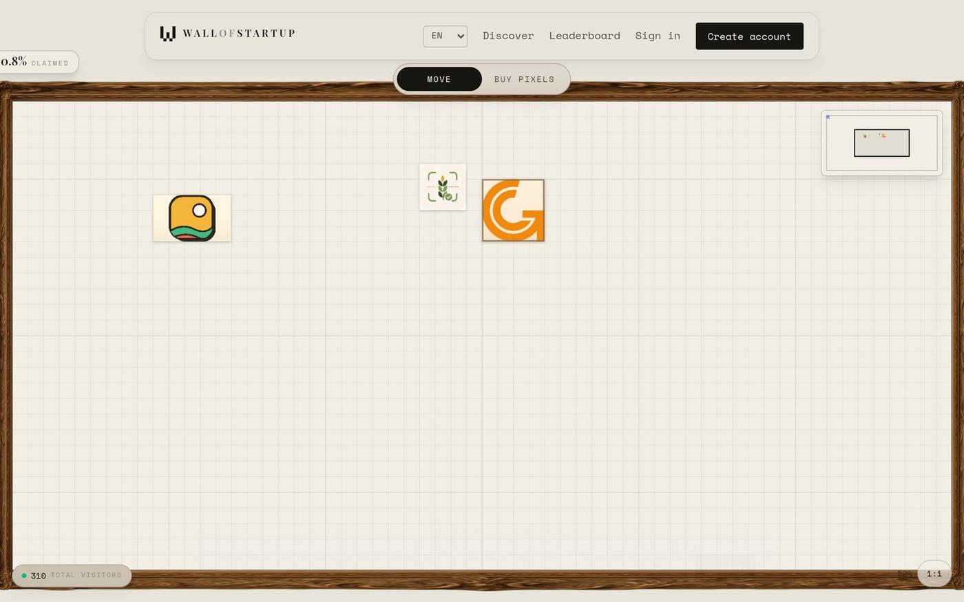 WallOfStartup · Feature your startup on the wall, €1 a pixel — screenshot