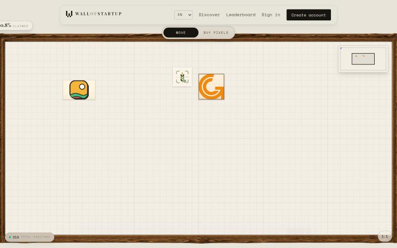 WallOfStartup · Feature your startup on the wall, €1 a pixel — screenshot