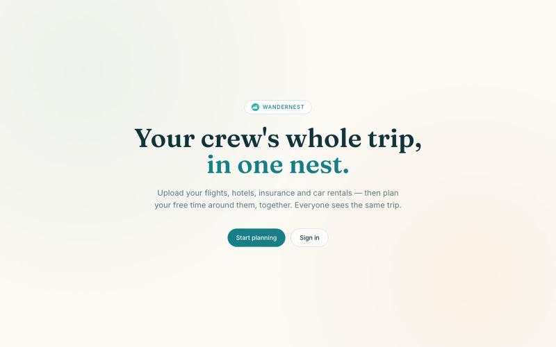 Wandernest — your crew's trips, in one nest — screenshot