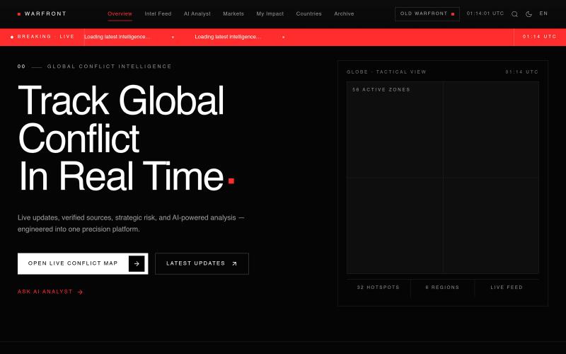 WARFRONT — Real-Time Global Conflict Intelligence — screenshot