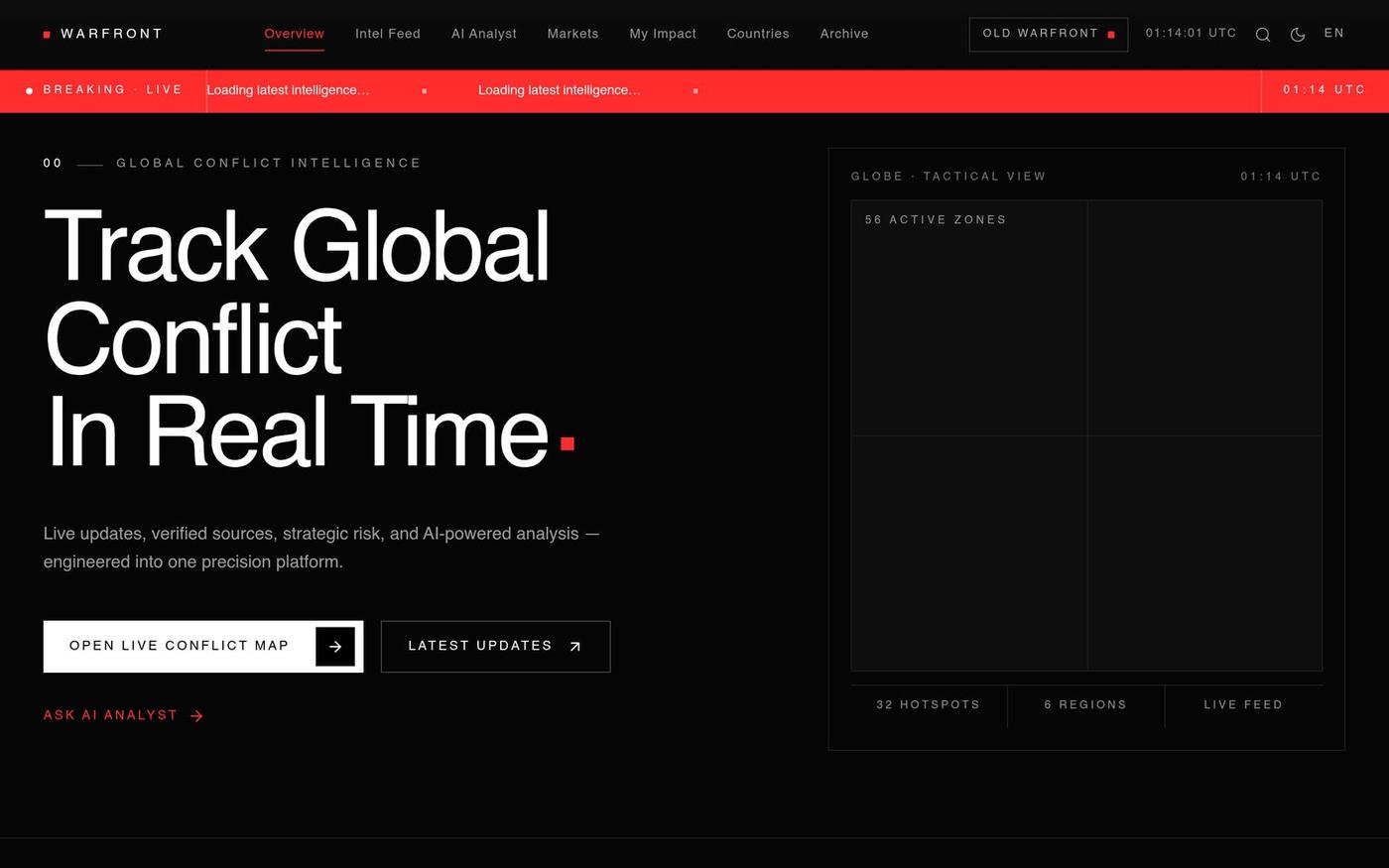 WARFRONT — Real-Time Global Conflict Intelligence — screenshot
