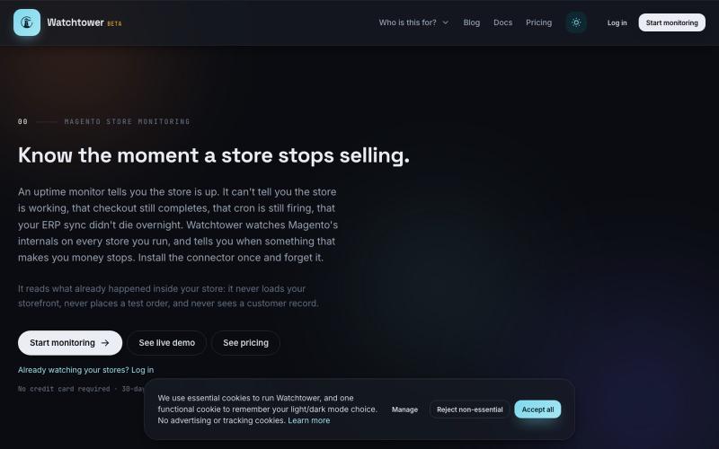 Watchtower | Magento store monitoring — screenshot