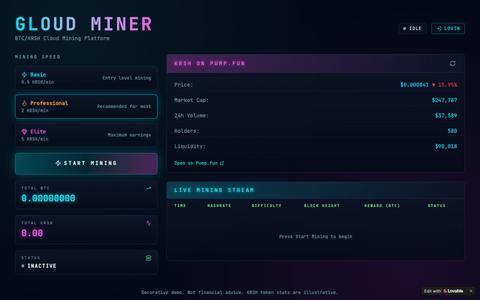Gloud Miner — BTC/KRSH Cloud Mining — screenshot