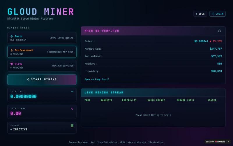 Gloud Miner — BTC/KRSH Cloud Mining — screenshot
