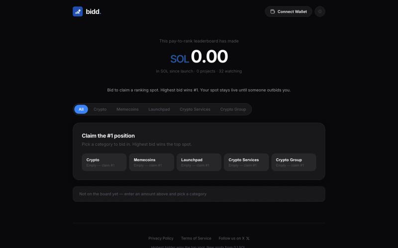 Web3Bids — Pay-to-Rank Crypto Leaderboard | Pay SOL to Claim #1 — screenshot