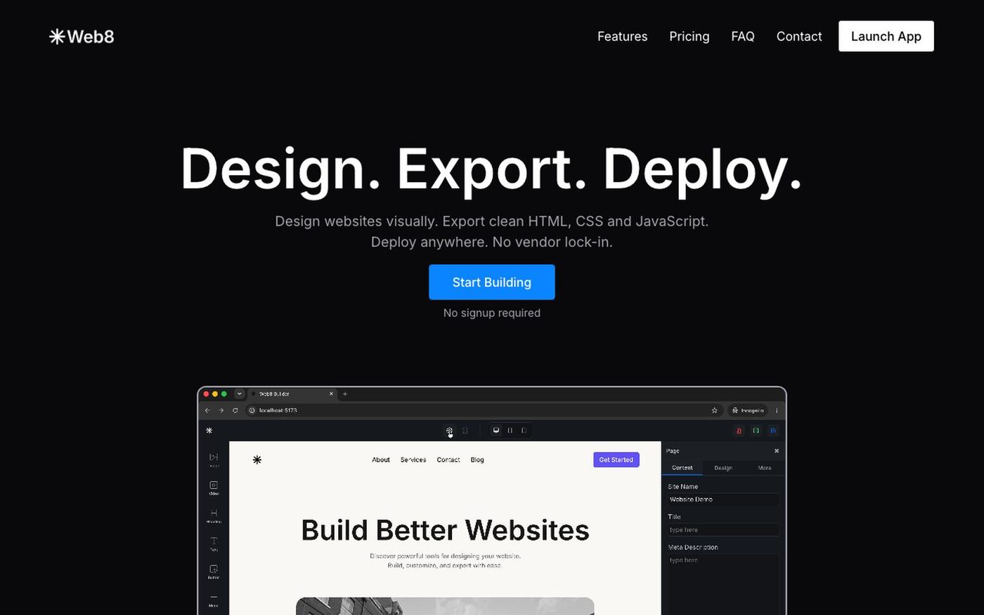 No-code Website Builder for Developers - Web8 — screenshot