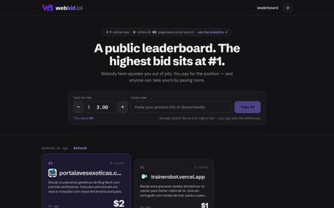 WebBid — the public product leaderboard — screenshot