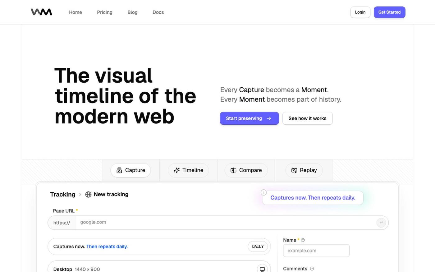 Replayable Website History | WebMoment — screenshot