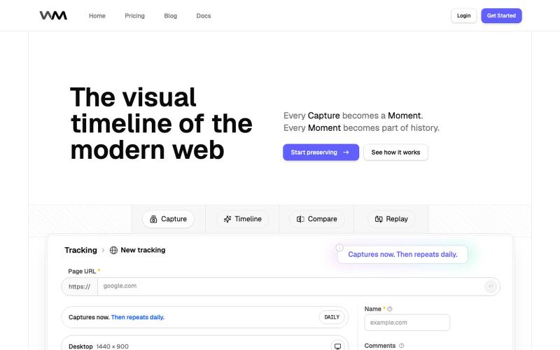 Replayable Website History | WebMoment — screenshot