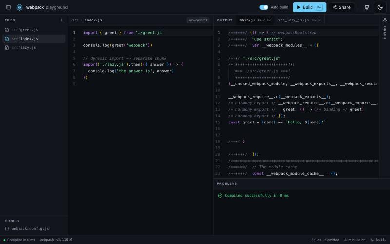 webpack playground — screenshot