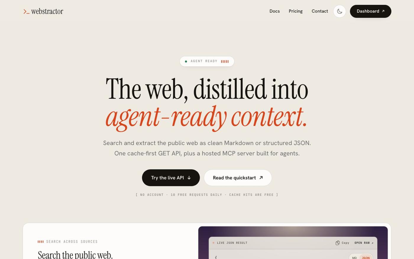 Webstractor — Power AI agents with clean web data — screenshot