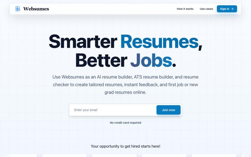 AI Resume Builder, Resume Generator & ATS Resume Checker | Websumes — screenshot
