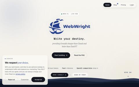 WebWright | AI API Platform — 2× Faster, 87% Cheaper Than Claude — screenshot