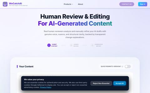 Human Review & Editing Service for AI-Generated Content | WeCatchAI — screenshot