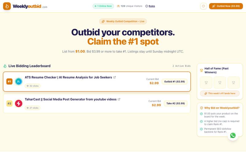 Weekly Outbid | Claim the #1 Spot for Your Micro-SaaS — screenshot