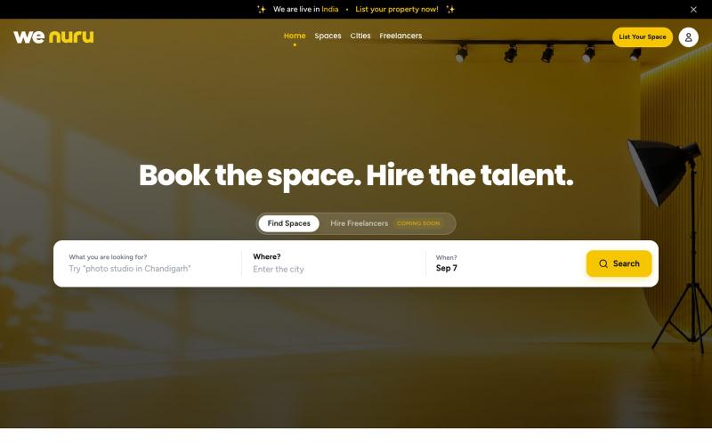 India's First Marketplace to Book Production Spaces | wenuru — screenshot