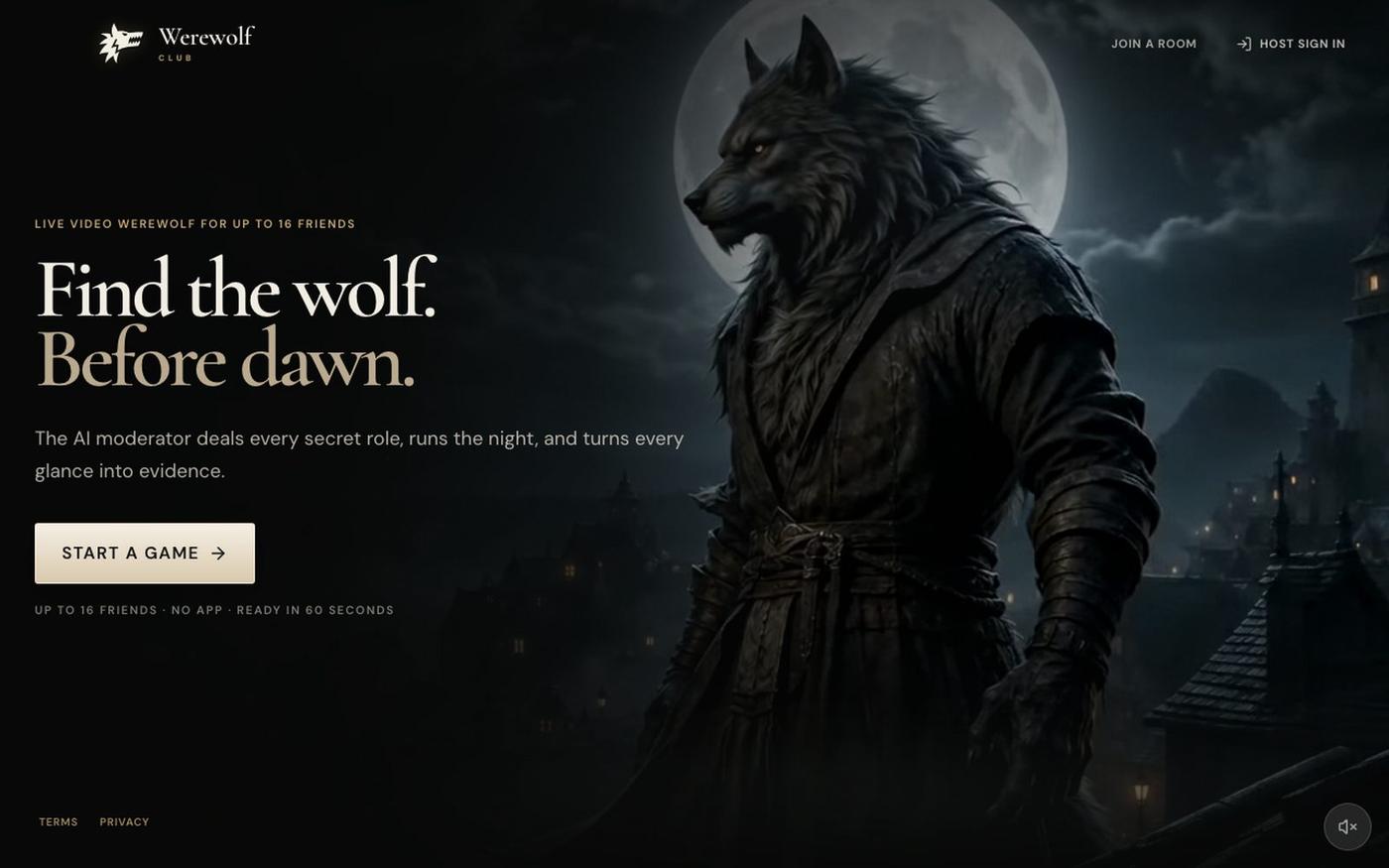 Werewolf Club · Live video Werewolf, AI moderated — screenshot