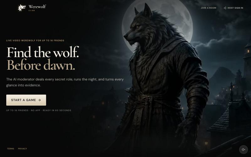 Werewolf Club · Live video Werewolf, AI moderated — screenshot