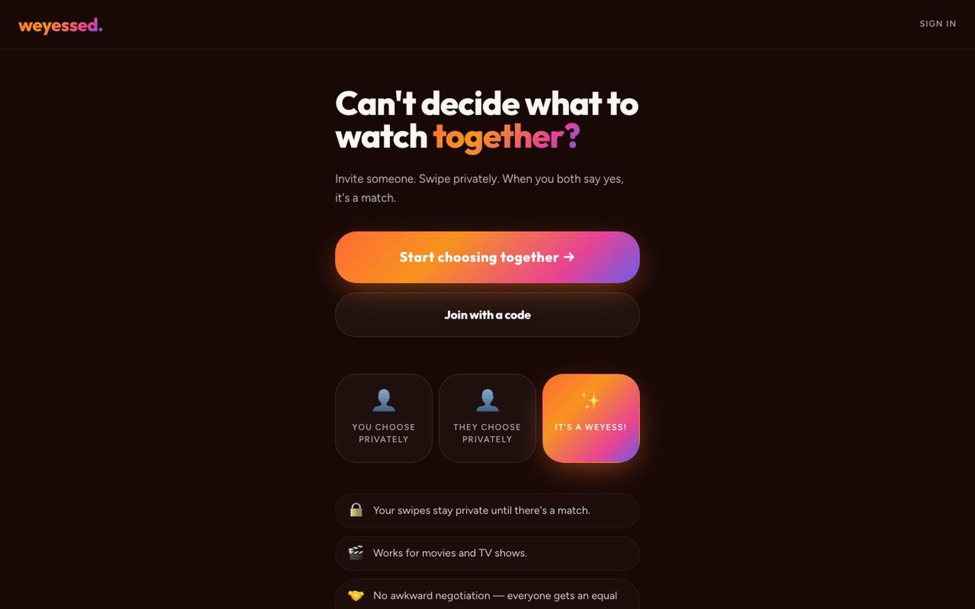 WeYessed – Can't decide what to watch together? — screenshot