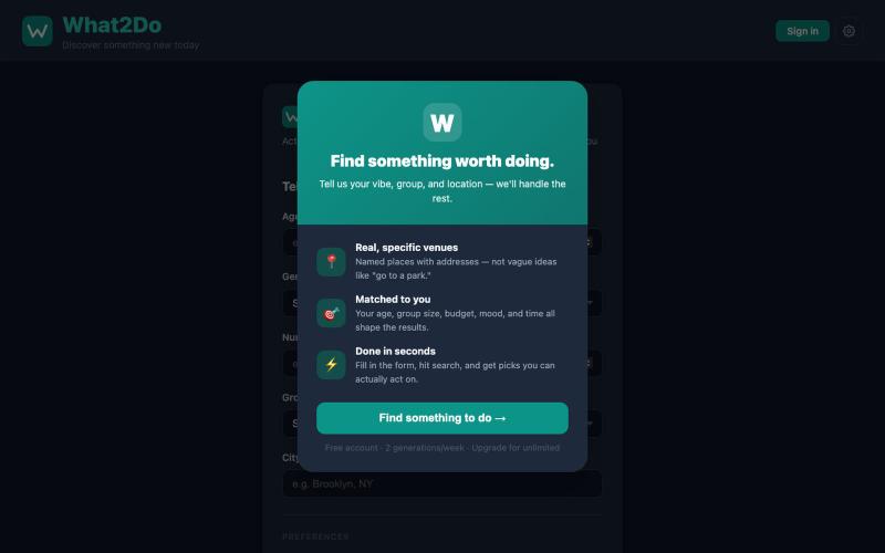 What2Do — Discover Something New Today — screenshot