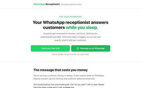 WhatsApp Auto Reply for Business — Never Miss a Customer. AI Receptionist UK | W — screenshot