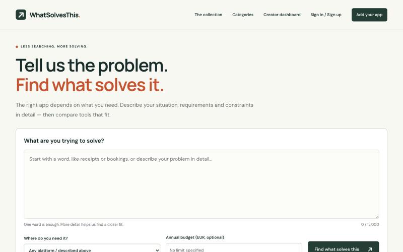 WhatSolvesThis — Find an app for your problem — screenshot