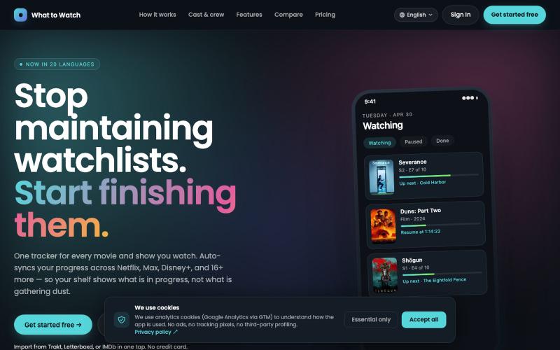 WhatToWatch - Track, Discover & Sync What You Watch — screenshot