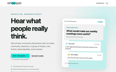 Wheesper: Private discussions for honest conversations — screenshot