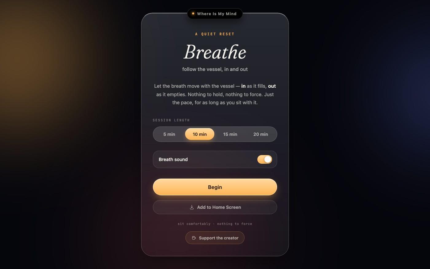 Where Is My Mind — a breathing reset — screenshot