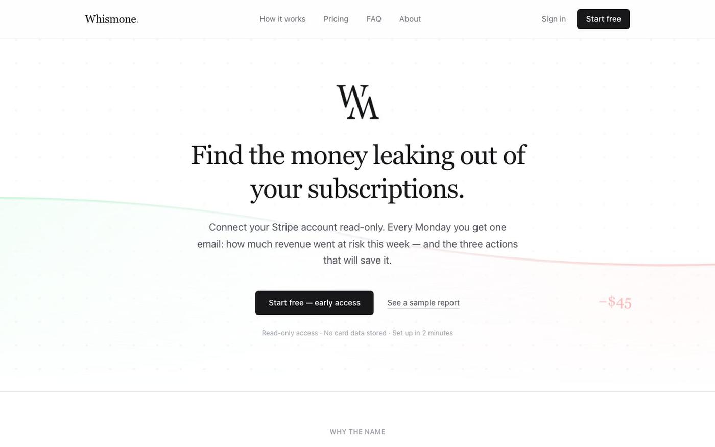 Whismone — revenue leak detector — screenshot