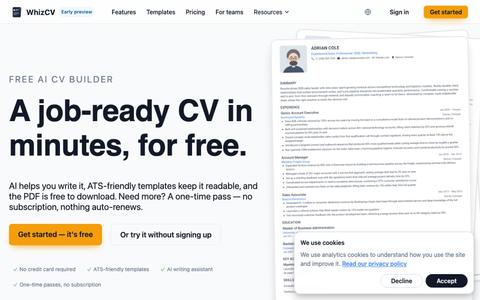 Free AI CV Builder — No Subscription | WhizCV — screenshot