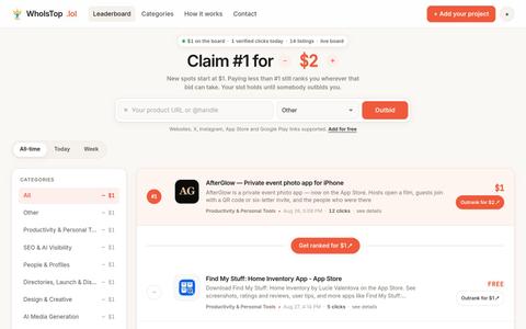 WhoIsTop — daily startup leaderboard — screenshot