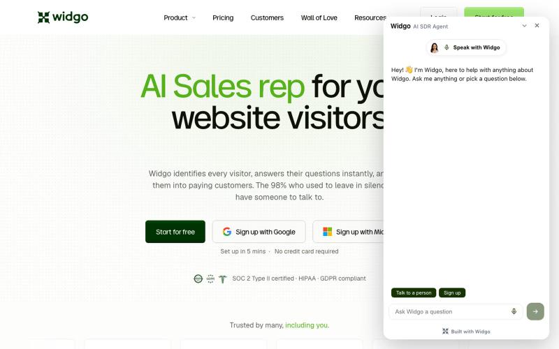 Widgo | An AI sales rep for your website — screenshot