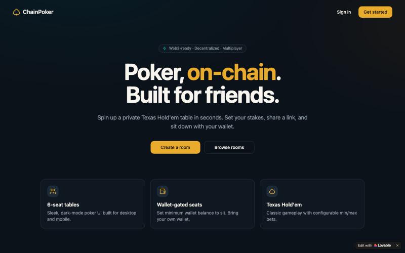 ChainPoker — Decentralized Texas Hold'em — screenshot