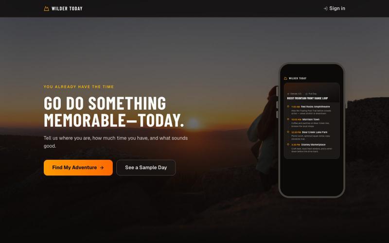 Wilder Today — Build Your Day Outside — screenshot