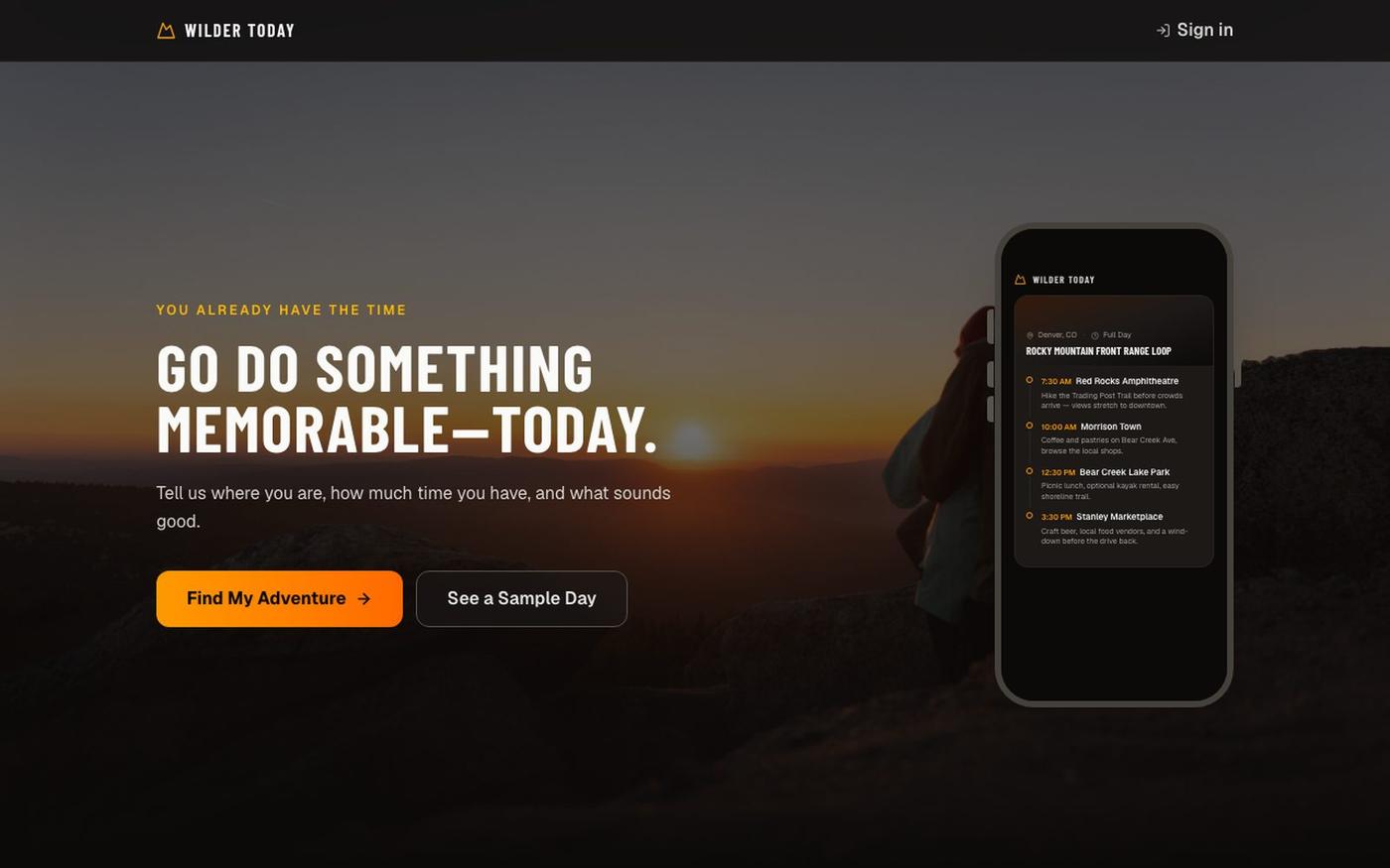 Wilder Today — Build Your Day Outside — screenshot