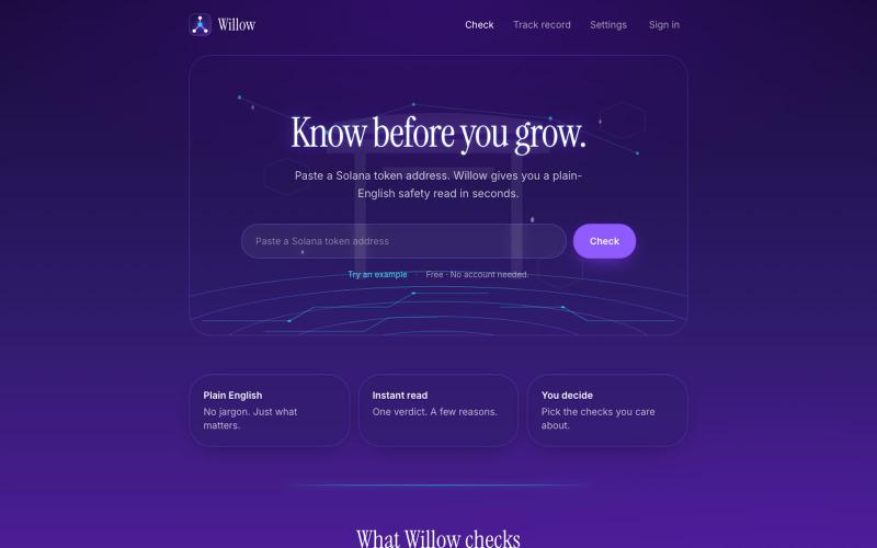 Willow — Solana token safety checker — screenshot