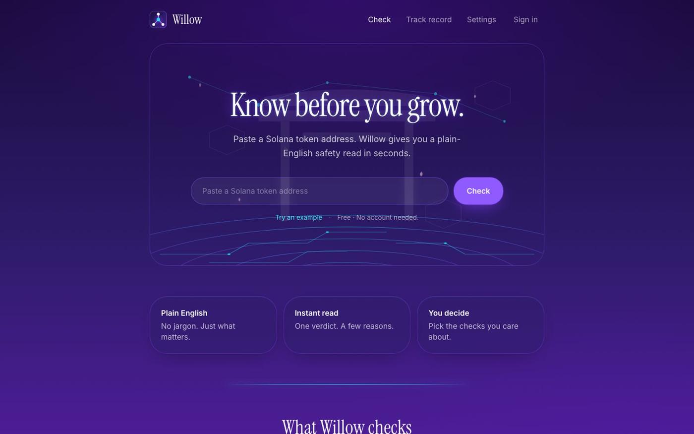 Willow — Solana token safety checker — screenshot