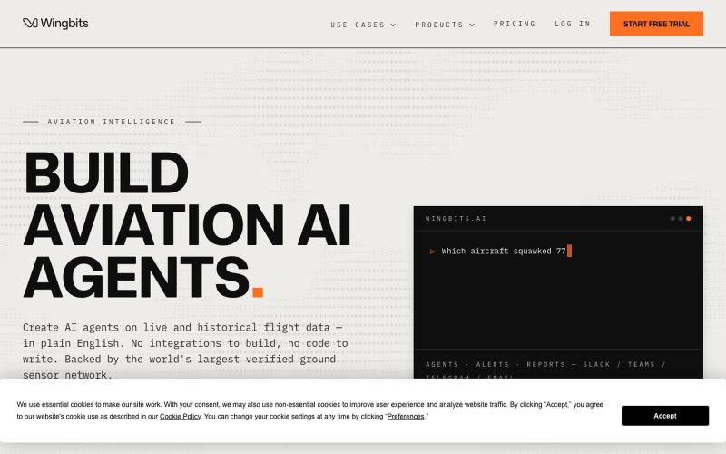 Wingbits.AI — Build aviation AI agents on verified flight data — screenshot