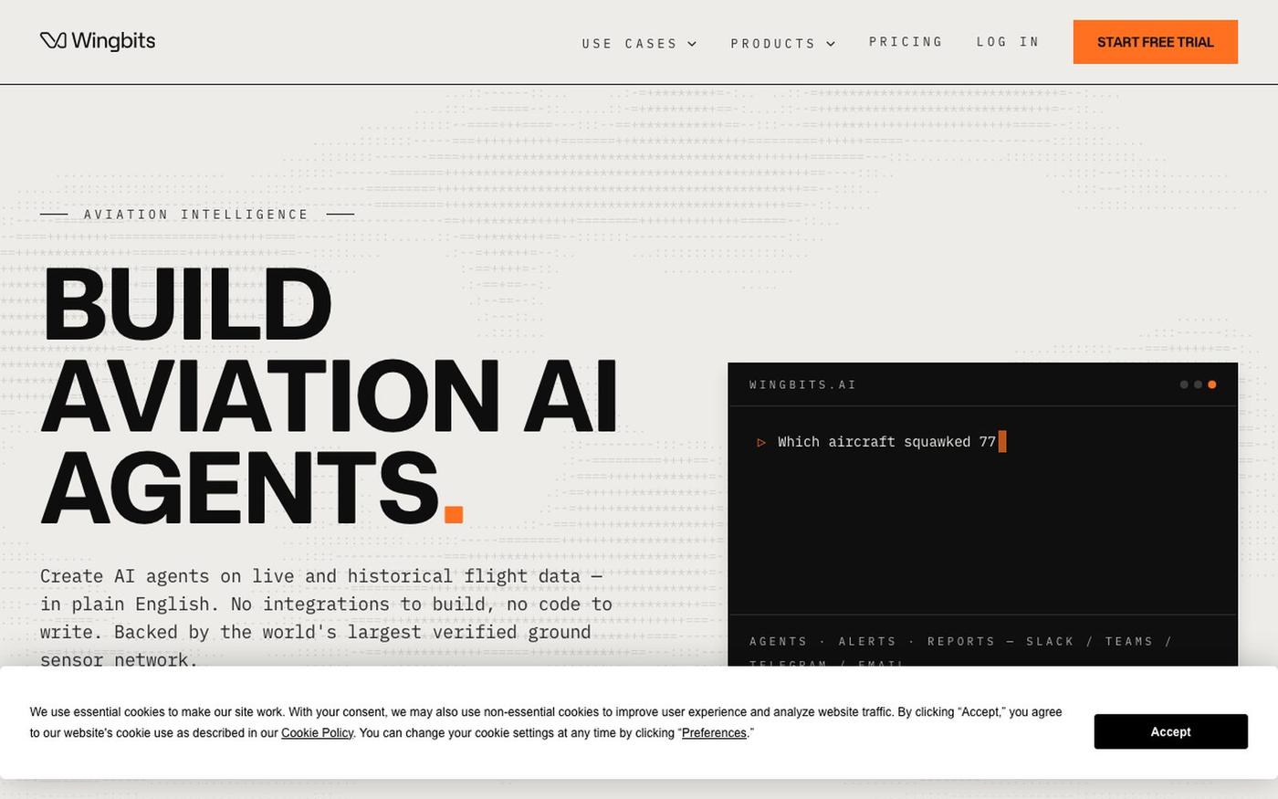 Wingbits.AI — Build aviation AI agents on verified flight data — screenshot