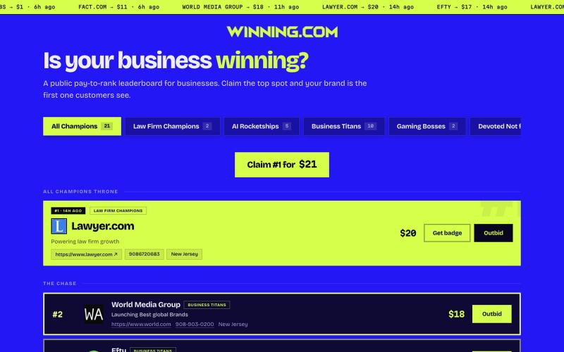 winning.com — is your business winning? — screenshot