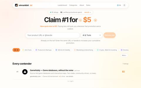 WinRankBid — The public promotional leaderboard — screenshot