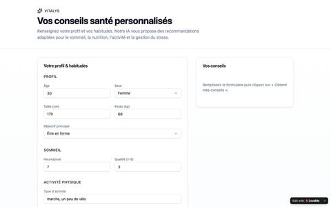 Conseils Santé & Bien-être IA — Vitalys — screenshot