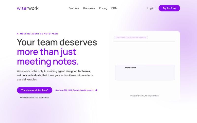 Wiserwork — Your team deserves more than just meeting notes — screenshot