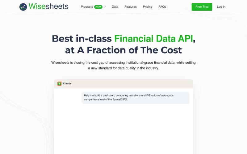 Wisesheets Stock API | Institutional Financial Data API — screenshot