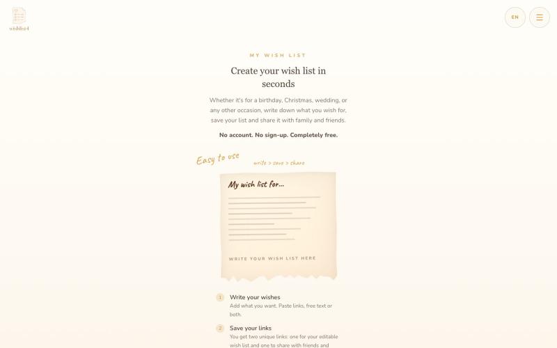 Your wish list online — free for any occasion — screenshot