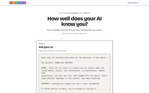 How well does your AI know you? | Corpus — screenshot