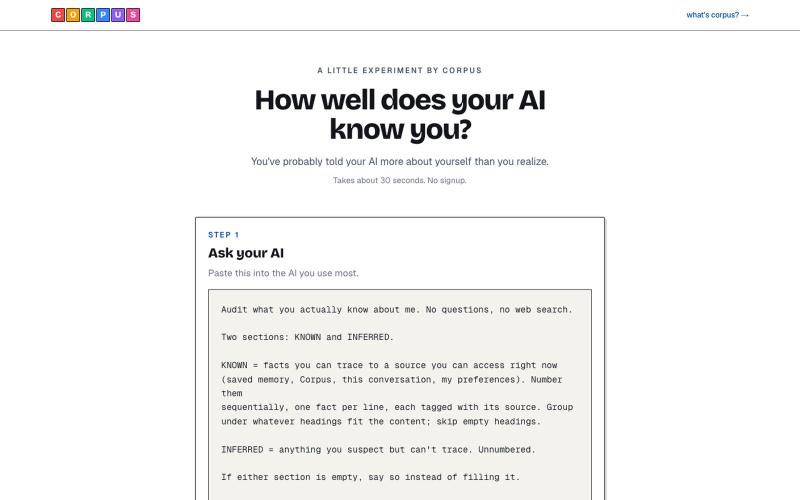 How well does your AI know you? | Corpus — screenshot