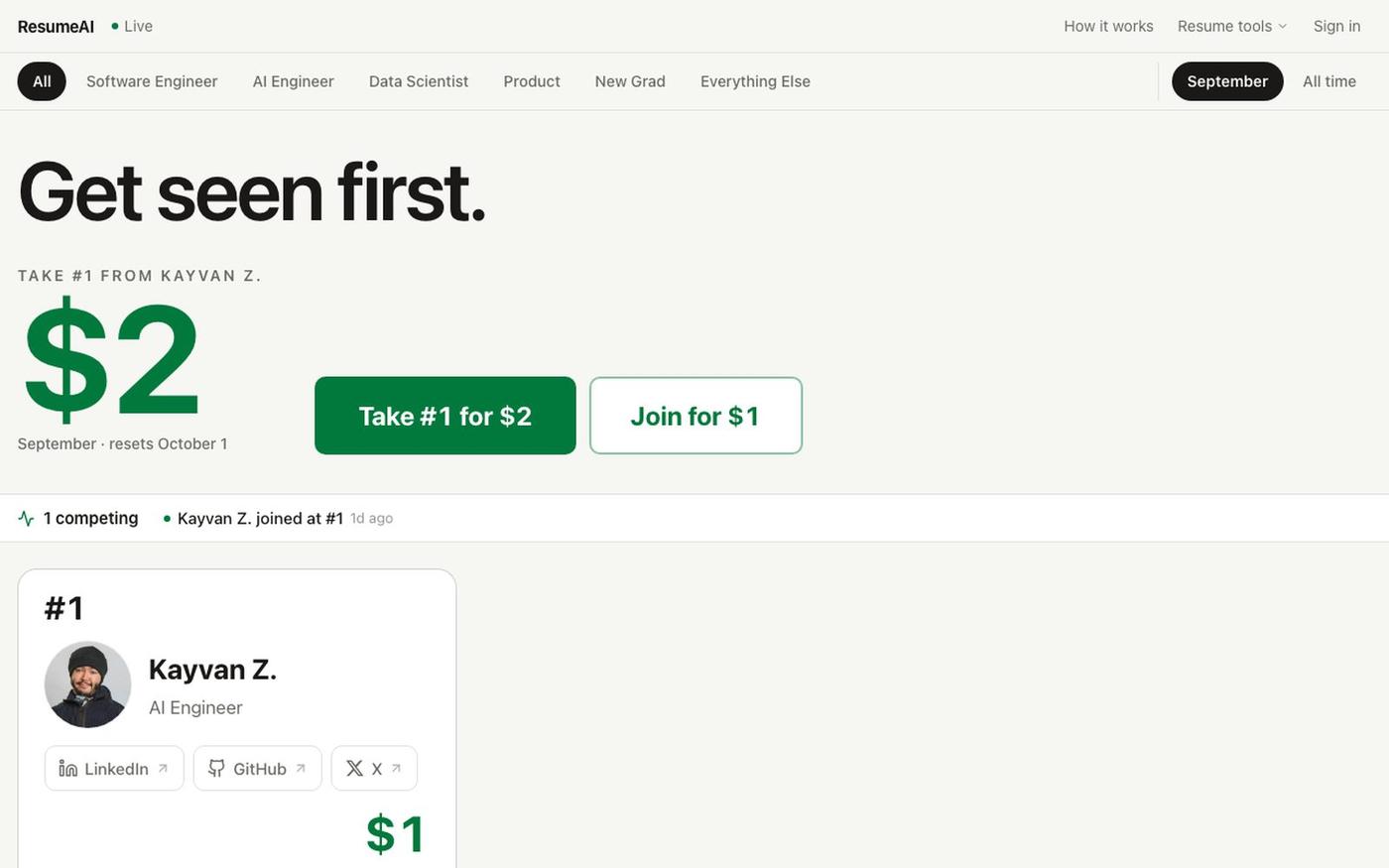 ResumeAI — Live Candidate Leaderboard for Job Seekers — screenshot